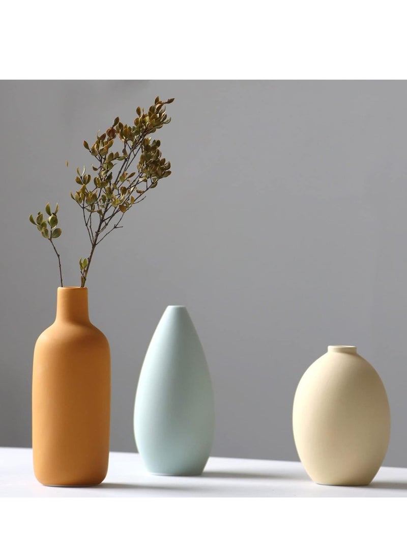 MIXDE Ceramic Vase Set of 3, Flower Vase Minimalism Style for Rustic Home Decor, Modern Farmhouse Decor, Living Room Decor, Shelf Decor, Table, Bookshelf, Mantel and Entryway Decor-Multicolor  - Image 4