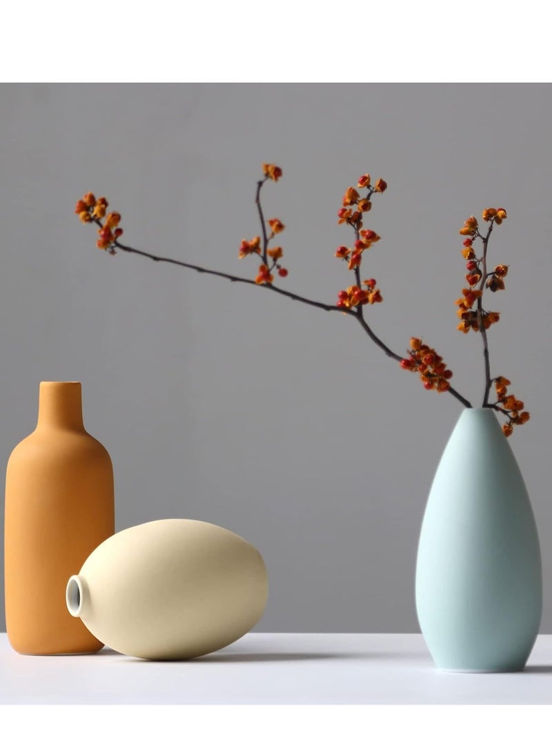 MIXDE Ceramic Vase Set of 3, Flower Vase Minimalism Style for Rustic Home Decor, Modern Farmhouse Decor, Living Room Decor, Shelf Decor, Table, Bookshelf, Mantel and Entryway Decor-Multicolor  - Image 3