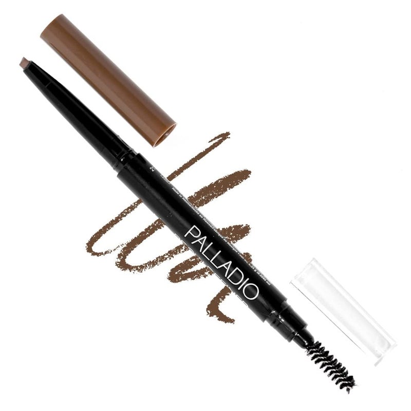 Palladio Brow Definer Retractable Pencil, Triangular Tip Fills Brows for a Natural Look, Tame and Shape Eyebrows with Spoolie Brush, Eyebrow Shaper, Buildable Light to Dark Colors, (Medium Brown) - Image 1