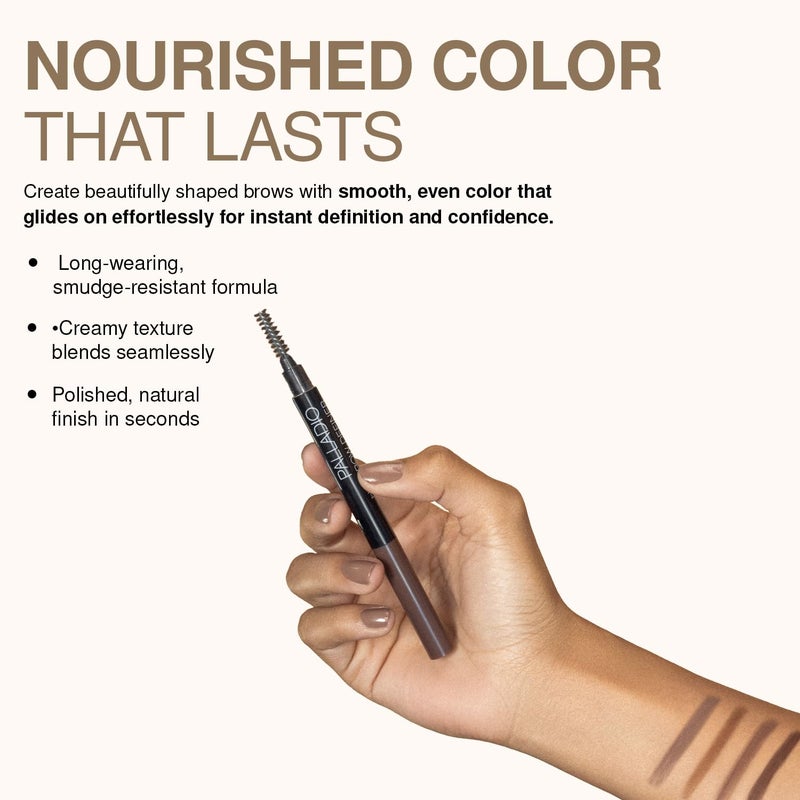 Palladio Brow Definer Retractable Pencil, Triangular Tip Fills Brows for a Natural Look, Tame and Shape Eyebrows with Spoolie Brush, Eyebrow Shaper, Buildable Light to Dark Colors, (Medium Brown) - Image 4
