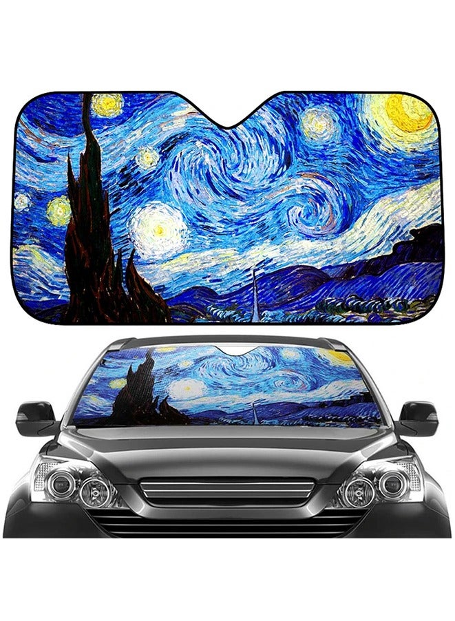 حاجب شمس السيارة زجاج أمامي ليلة نجمية قابل للطي لملحقات داخلية للسيارة SUV حماية للحفاظ على برودة مركبتك (سماء نجمية) - Image 1