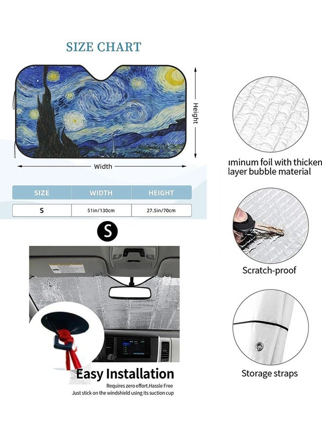 حاجب شمس السيارة زجاج أمامي ليلة نجمية قابل للطي لملحقات داخلية للسيارة SUV حماية للحفاظ على برودة مركبتك (سماء نجمية) - Image 3