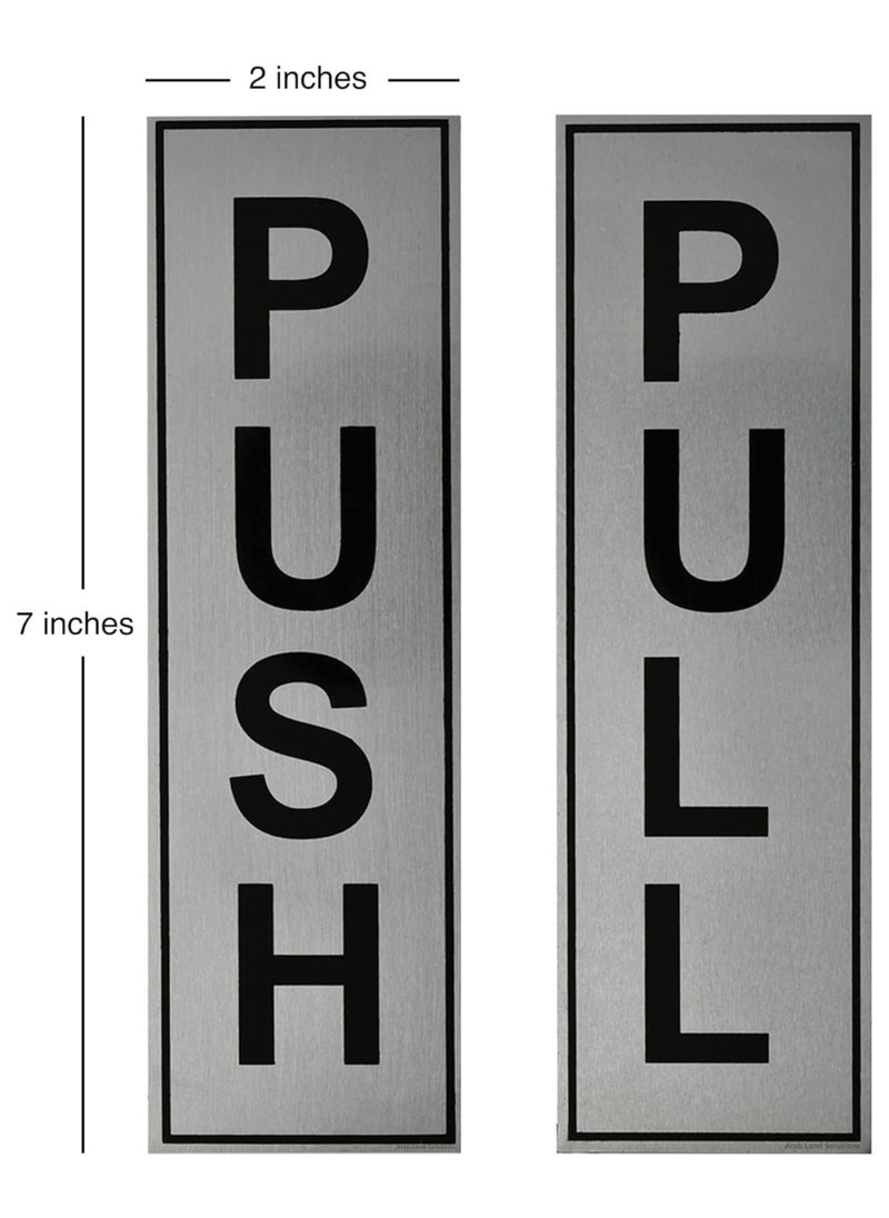 Arab Land Solutions Push & Pull Sign Stickers - Self Adhesive for Glass Wooden Doors, Office, Hospital, Mall Gate (Silver/Black)  - Image 2