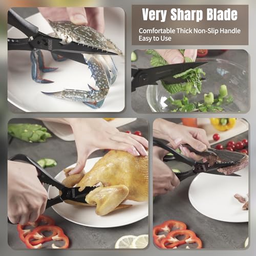 SADOMAIN Kitchen Scissors All Purpose, Extra Sharp Kitchen Shears with Knife Sharpener & Sheath, Solid & Durable Stainless Steel Scissors with ANTI-RUST Black Titanium Plated, Dishwasher Safe - Green - Image 3