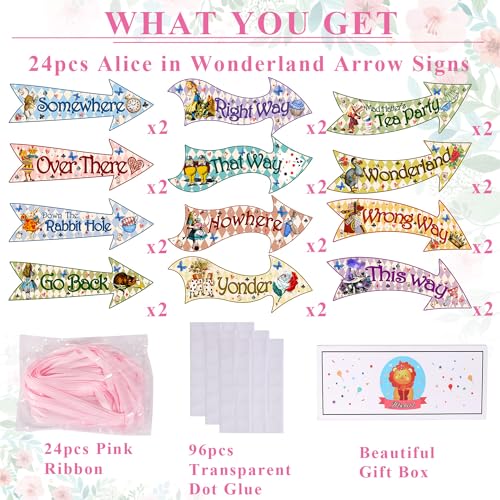 Htabiol Alice in Wonderland Arrow Signs 24pcs Alice in Wonderland Signs Htabiol Alice in Wonderland Party Decorations Fit for Alice Wonderland Decor Alice in Onederland 1st Birthday Mad Hatter Tea Party - Image 3
