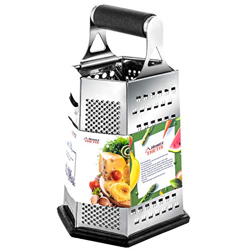 THETIS Homes 6-Side Box Grater - 9 Inch Stainless Steel Graters with Rubber Handle, Non Slip Rubber Bottom for Vegetable, Cheese, Ginger by THETIS Homes - Image 1