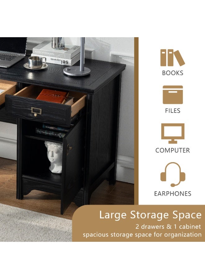 DOOHWAN 47" Solid Wood Executive Desk, Farmhouse Office Computer Desk with 2 Drawers & Storage Cabinet, Wooden Writing Table for Home Office Study Bedroom - Image 4