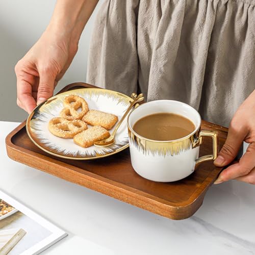 LETAOTAO Cappuccino Cups with Saucers, 8.5 oz Stackable Ceramic Coffee Cup and Saucer with Gold Trim, Turkish Coffee Cups Set for Double Espresso, Tea Cups Set of 6, White - Image 5