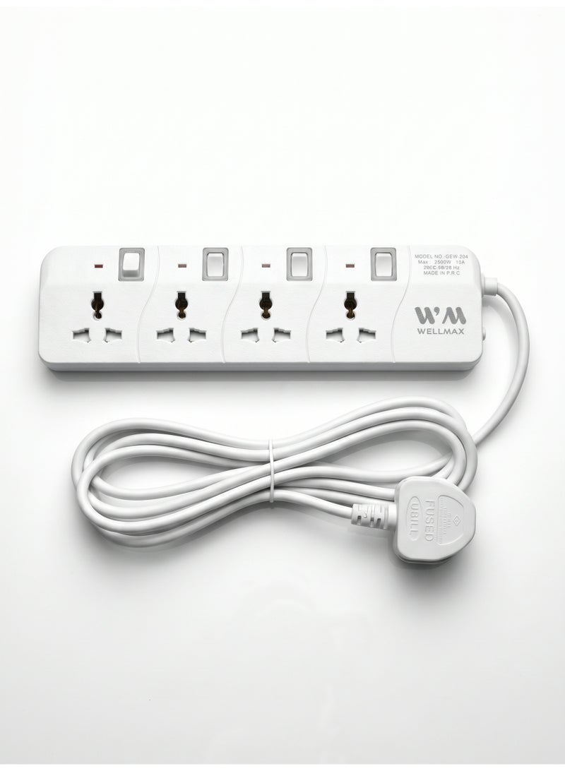 WELLMAX WM Extension Socket 2500W Power Strip Multi Plug Extension Board, Universal Multi-Socket Surge Protector for Home & Office Use, High Power Heavy Duty Electrical Extension Cord - Image 5
