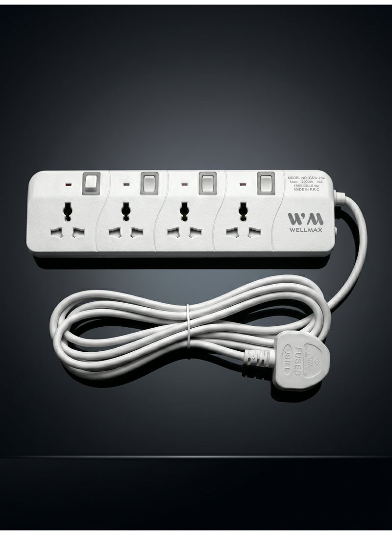WELLMAX WM Extension Socket 2500W Power Strip Multi Plug Extension Board, Universal Multi-Socket Surge Protector for Home & Office Use, High Power Heavy Duty Electrical Extension Cord - Image 4