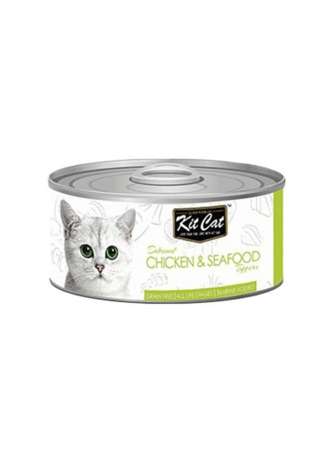 Kit Cat Canned Chicken and Seafood Flakes Wet Cat Food for All Life Stages Grain Free with Taurine Added 80g