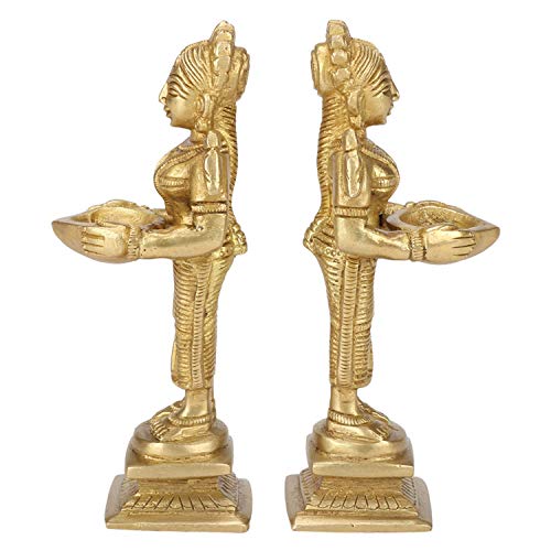 Kartique Brass Deeplaxmi Pair Decorative Statue for Home Entrance Decor Oil Lamp Diya in Gold Color - Image 5