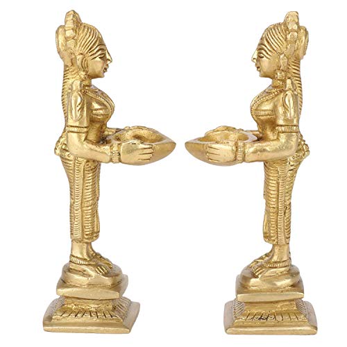 Kartique Brass Deeplaxmi Pair Decorative Statue for Home Entrance Decor Oil Lamp Diya in Gold Color - Image 4