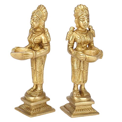Kartique Brass Deeplaxmi Pair Decorative Statue for Home Entrance Decor Oil Lamp Diya in Gold Color - Image 3