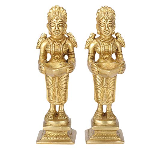 Kartique Brass Deeplaxmi Pair Decorative Statue for Home Entrance Decor Oil Lamp Diya in Gold Color - Image 2