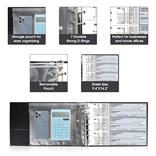 Pacific Mailer 7 Ring Business Check Book Binder, 600 Checks Capacity for 9" x 13" Sheets, PU Leather Checkbook Holder with Zip Pouch - Image 4