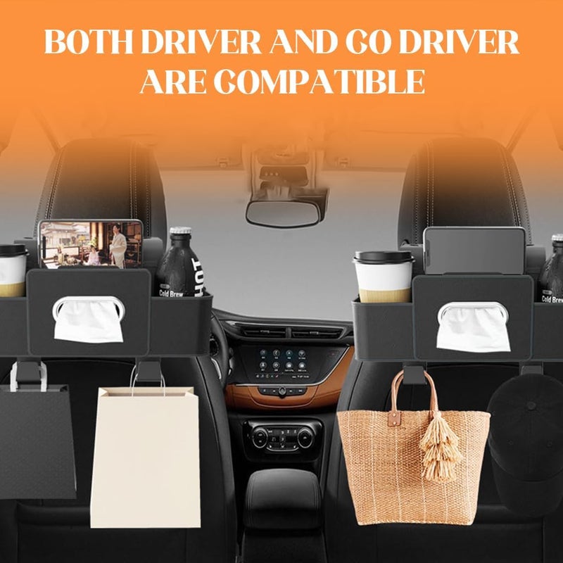 Car Backseat Organizer with Tissue Holder and Dual Hooks - Durable PU Leather Storage Box - Image 3