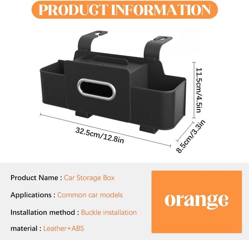 Car Backseat Organizer with Tissue Holder and Dual Hooks - Durable PU Leather Storage Box - Image 2
