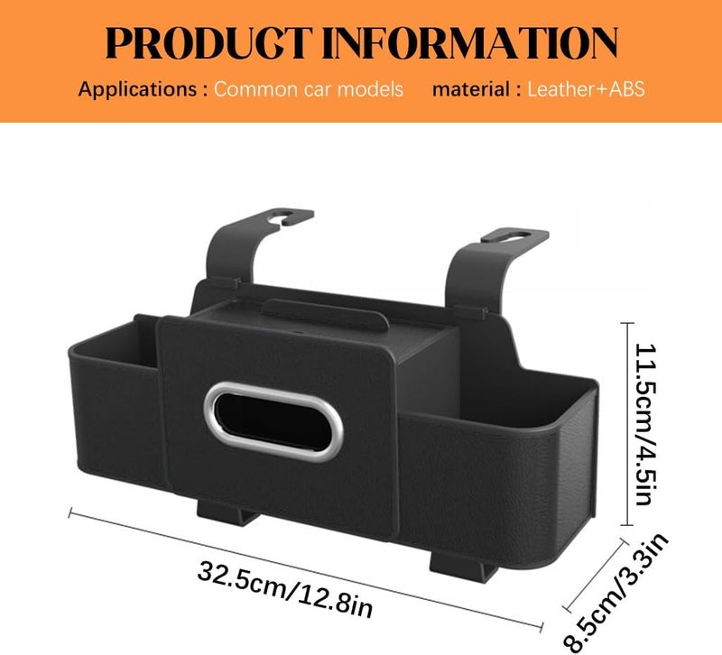 Car Backseat Organizer with Tissue Holder and Dual Hooks - Durable PU Leather Storage Box - Image 4