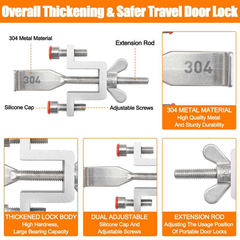 HOWDIA Portable Door Lock Dual Nut Adjustment, Thickened Body Hotel Door Locks for Travelers Security, Home Door Safety Locks from Inside for Additional Privacy - Image 5