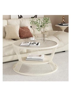 Glass Coffee Table,Round End Table for Living Room, 2-Tier Glass Top Side Table, Simple and Modern Center Table