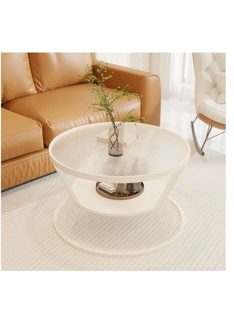 Golden - Glass Coffee Table,Round End Table for Living Room, 2-Tier Glass Top Side Table, Simple and Modern Center Table - Image 1