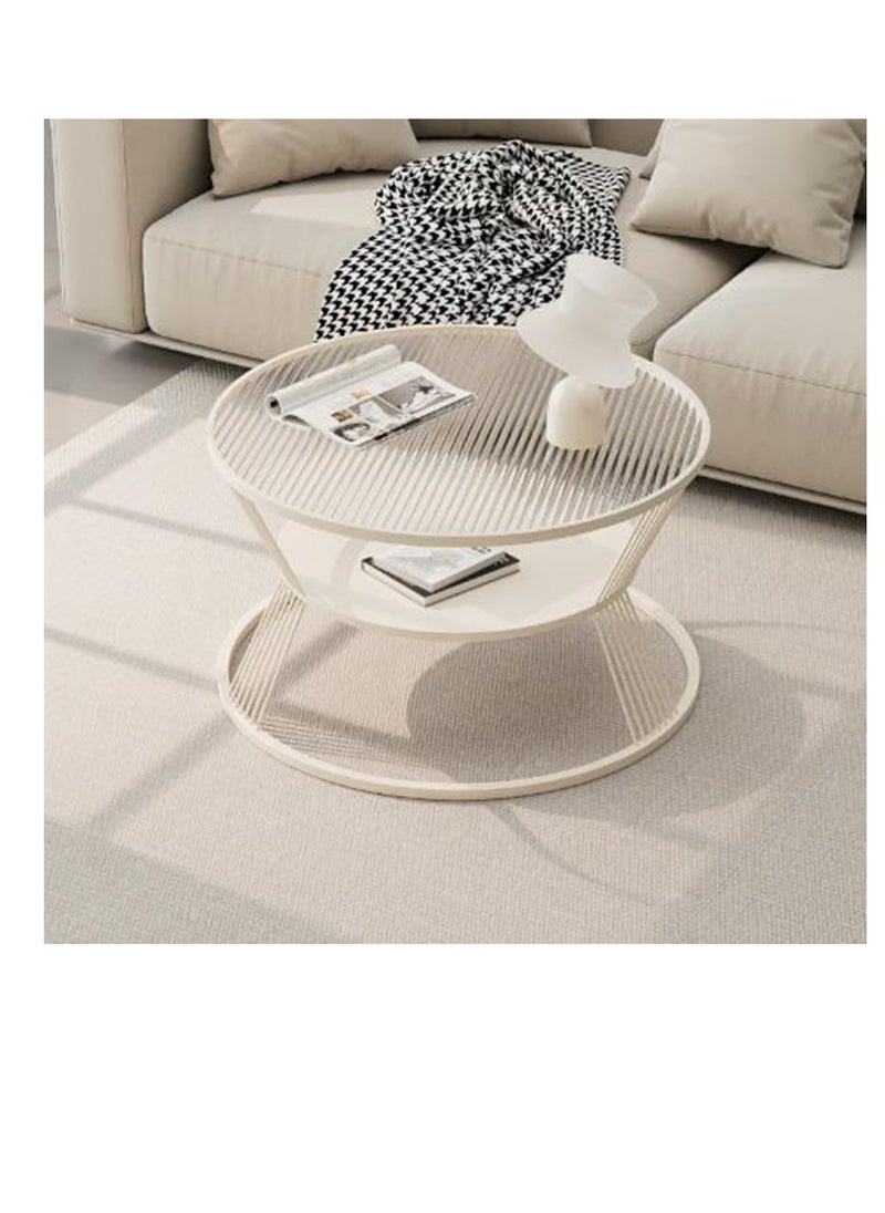 Golden - Glass Coffee Table,Round End Table for Living Room, 2-Tier Glass Top Side Table, Simple and Modern Center Table - Image 1