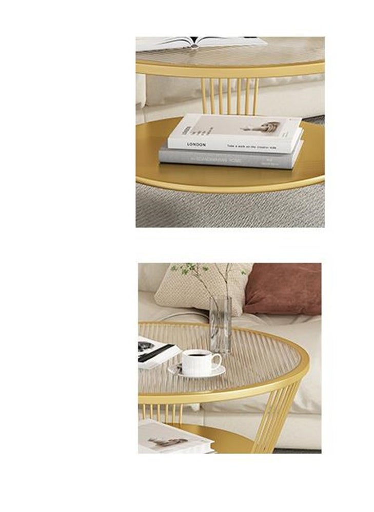 Golden - Glass Coffee Table,Round End Table for Living Room, 2-Tier Glass Top Side Table, Simple and Modern Center Table - Image 1