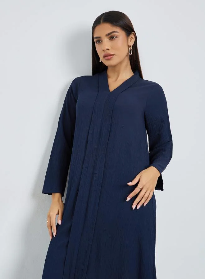 Amirah Navy Blue Crepe V Neck Jalabiya