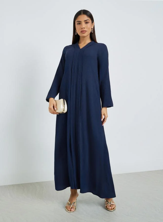Navy Blue Crepe V Neck Jalabiya