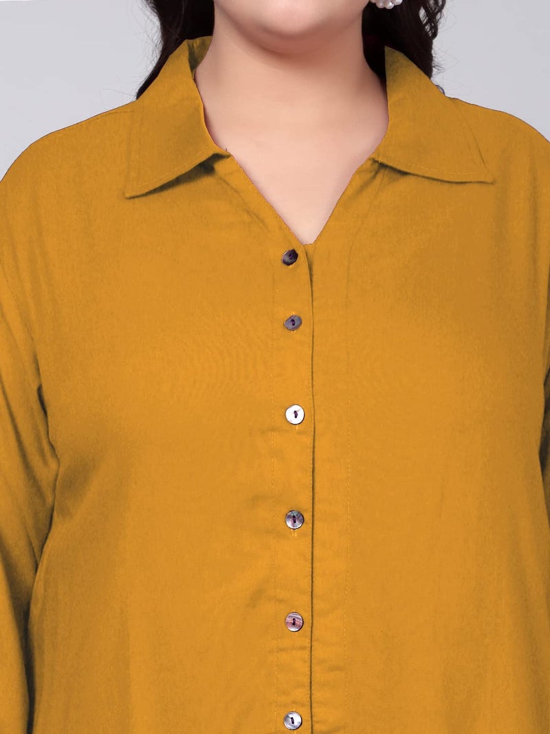 Indietoga Women Rayon Regular Fit Plus Size Rayon Longline Shirts(10001418_Mustard Solid_2XL) - Image 2