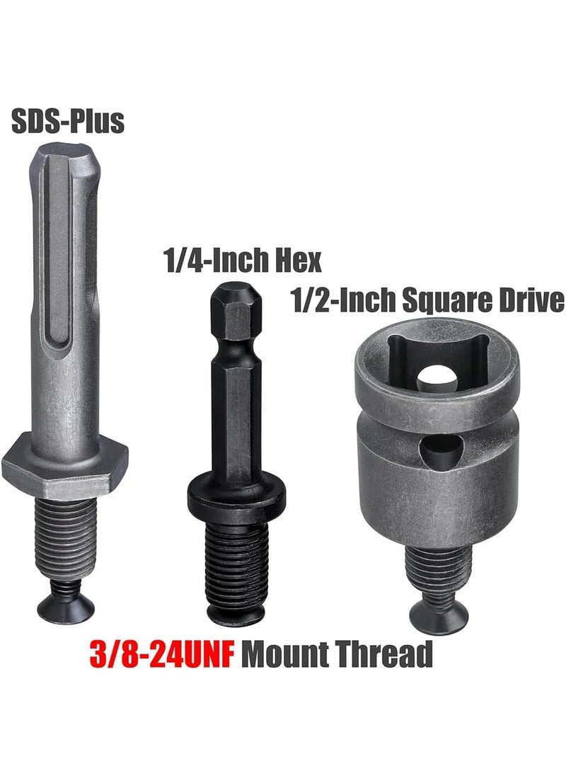 Eyech - 3Pcs Electric Hammer Drill Chuck 14 Hex Shank Adapter SDSPlus Shank and 12 Socket Square Female Adapter Thread 3824 UNF with Screw for Drill Chuck - Image 1