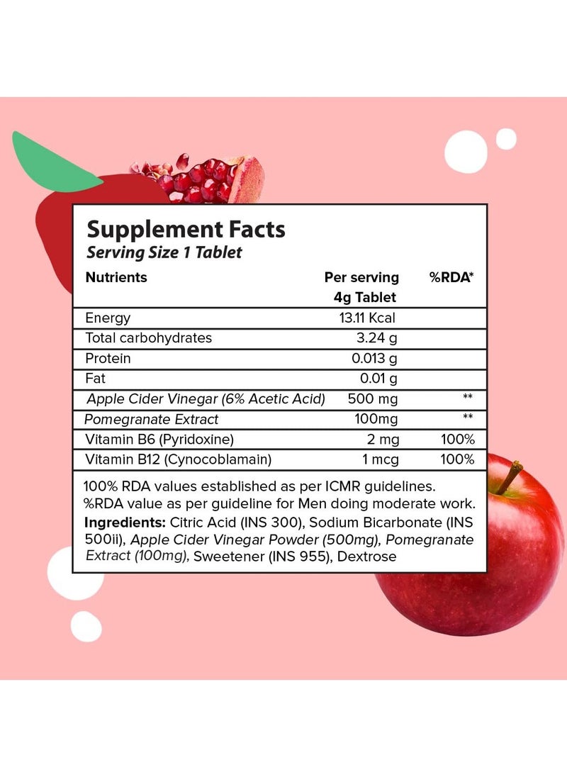 Apple Cider Vinegar 15 Effervescent Tablet ACV with mother for weight loss and easy digestion vitamin B6 and B12 Pack of 4 Apple 100 vegan Easy to carry and consume