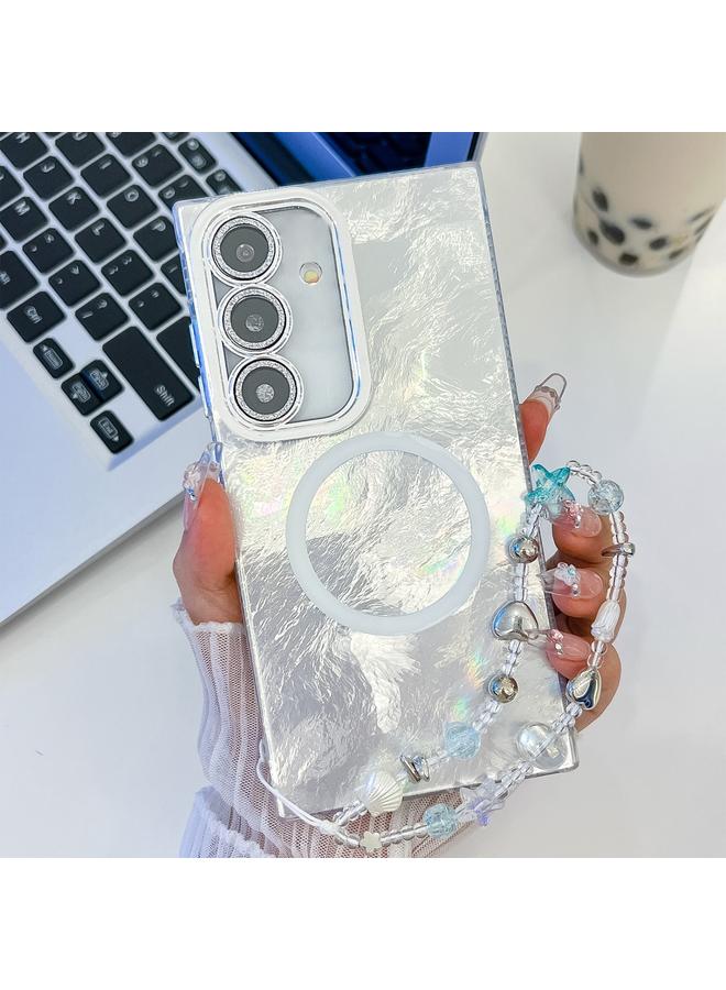 S-TOP Case For Samsung Galaxy A54 5G Plating Texture Wristband MagSafe TPU Phone Case with Glitter Lens Film - Image 1