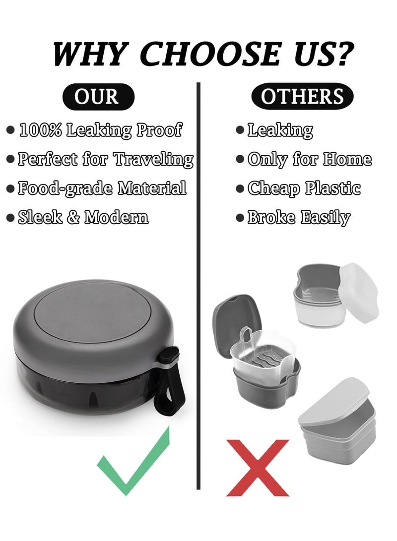 Denture Case, Definitely No-Leak Denture Bath Box for Traveling Perfectly, Denture Cup with Strainer & Magnetic Mirror,Completely Clean Care for Retainer, Mouth Guard, & Denture (BLACK) - Image 5