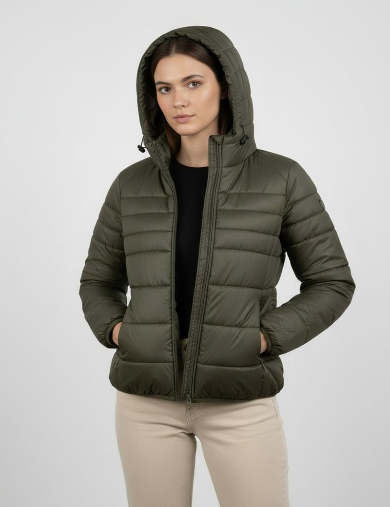 Fyltr Women's Puffer Jacket with Hoodie, Olive, XL - Image 4