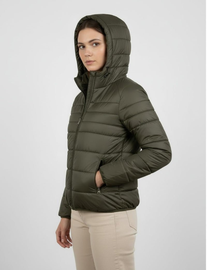 Fyltr Women's Puffer Jacket with Hoodie, Olive, XL - Image 3