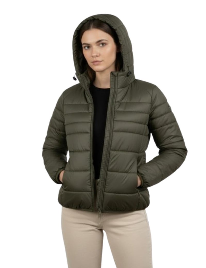 Fyltr Women's Puffer Jacket with Hoodie, Olive, XL - Image 1