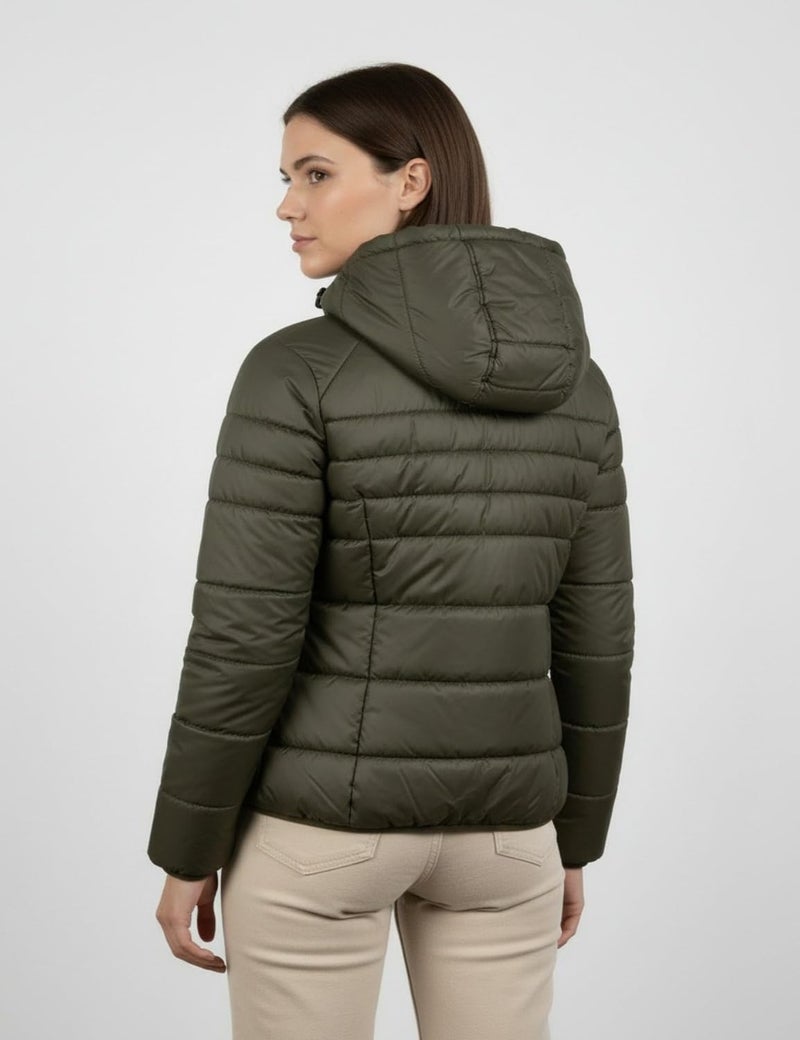 Fyltr Women's Puffer Jacket with Hoodie, Olive, XL - Image 2