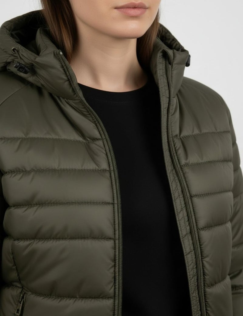 Fyltr Women's Puffer Jacket with Hoodie, Olive, XL - Image 5