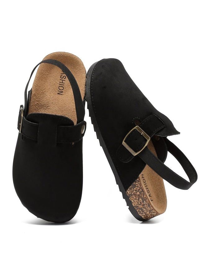 XTJSCBDSH Kids Suede Clogs for Boys and Girls Toddler Cork Footbed Sandals Mules, Potato Shoes with Adjustable Buckle, Slip-on Slippers Indoor Outdoor, Black, 2.5 Big Kid - Image 1