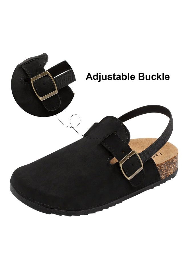 XTJSCBDSH Kids Suede Clogs for Boys and Girls Toddler Cork Footbed Sandals Mules, Potato Shoes with Adjustable Buckle, Slip-on Slippers Indoor Outdoor, Black, 2.5 Big Kid - Image 4