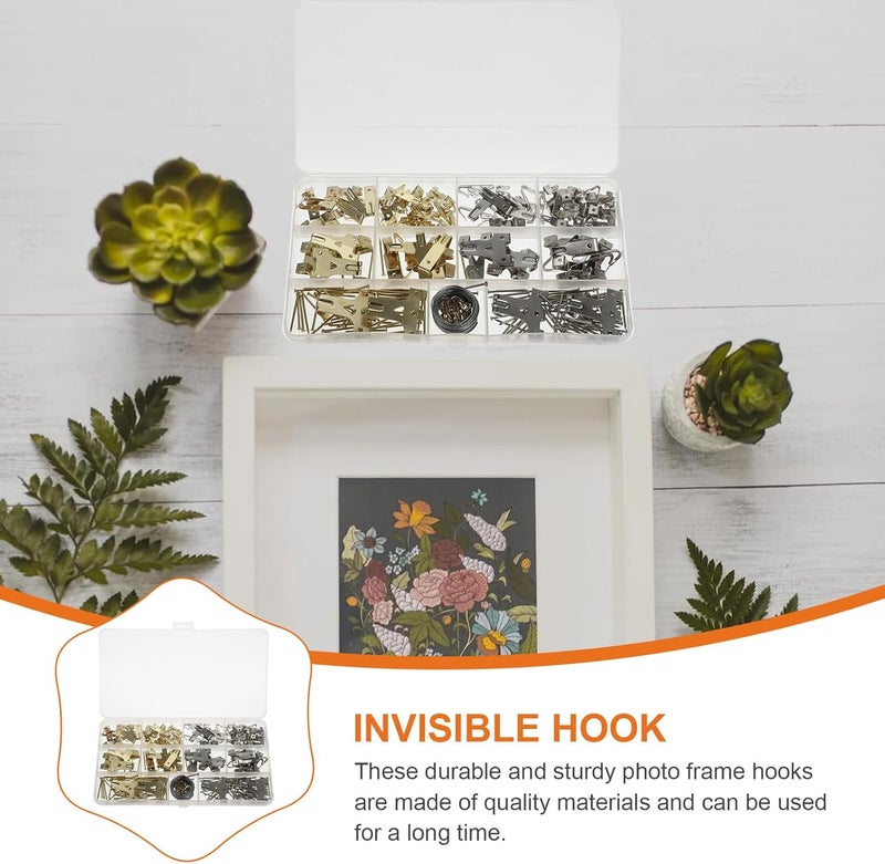 243pcs Reinforced Invisible Picture Frame Hooks Set, Multifunctional Heavy Duty Wall Hangers for Photo Display and Painting Mounting, Gold and Silver Frame Accessory Kit for Home - Image 5