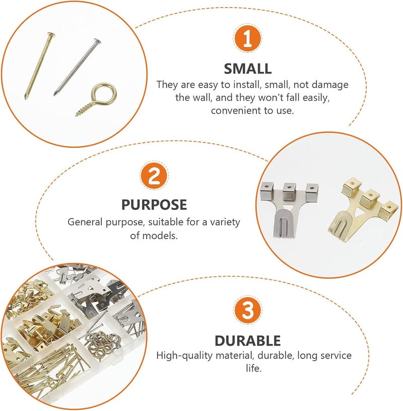 243pcs Reinforced Invisible Picture Frame Hooks Set, Multifunctional Heavy Duty Wall Hangers for Photo Display and Painting Mounting, Gold and Silver Frame Accessory Kit for Home - Image 3