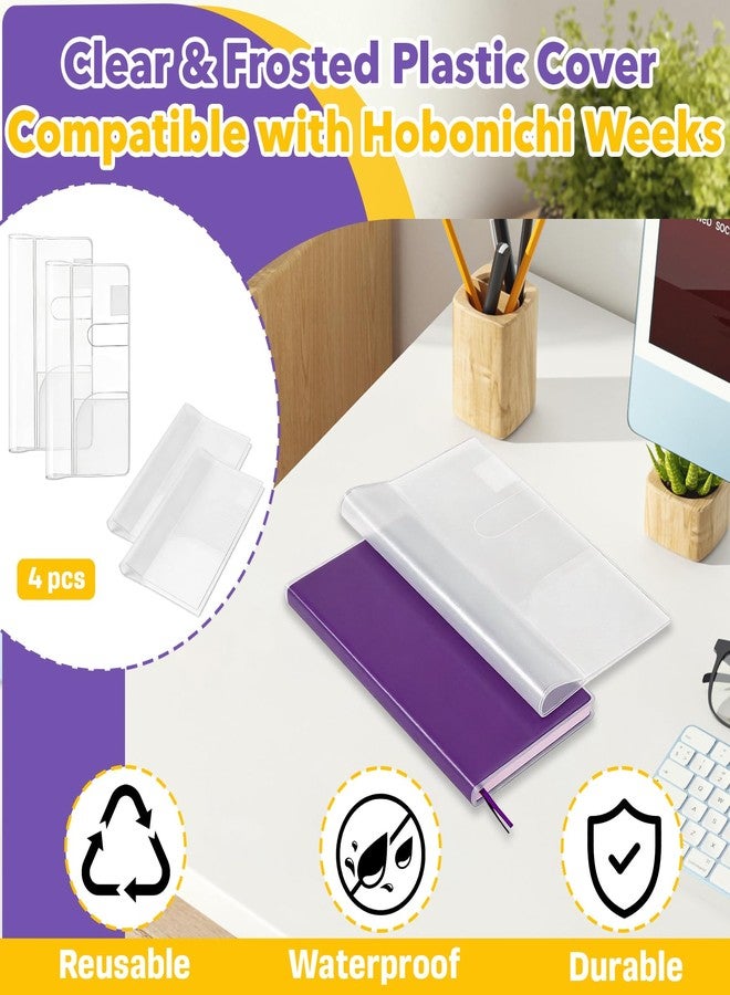 Mtuiewo 4 PCS Clear & Frosted Plastic Covers – Compatible with Hobonichi Techo Weeks 2026 Planner (Jan/Apr Start) and Mega – Not Flimsy, Flexible & Durable – Notebook Protector with Pen Loop and Card Pockets - Image 2