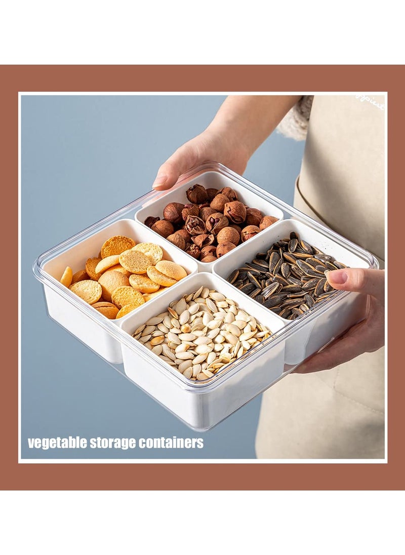 Generic - SYOSI Divided Veggie Tray, with Lid Stackable Vegetable Storage Square Appetizer Relish Serving Platter with 4 Removable Boxes Stackable Refrigerator Organizer Bins Produce Saver for Meal Prep - Image 1