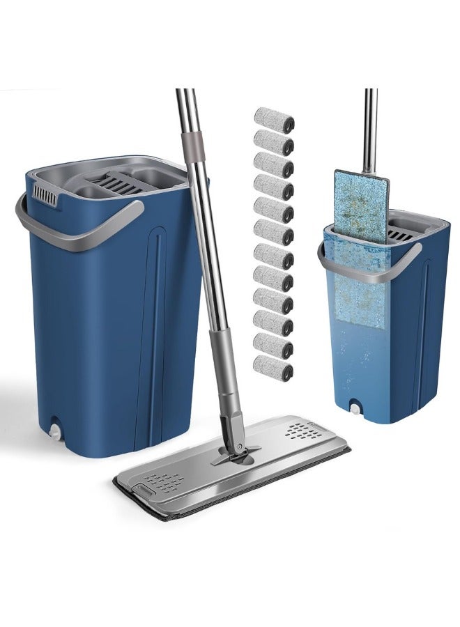 Ayda ممسحة مسطحة لغسل اليدين ممسحة سحرية مع دلو، أزرق - Image 1