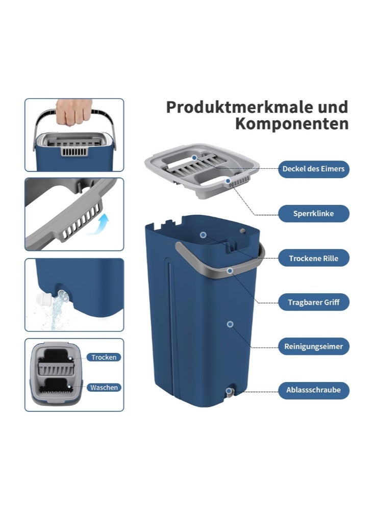 Ayda ممسحة مسطحة لغسل اليدين ممسحة سحرية مع دلو، أزرق - Image 3