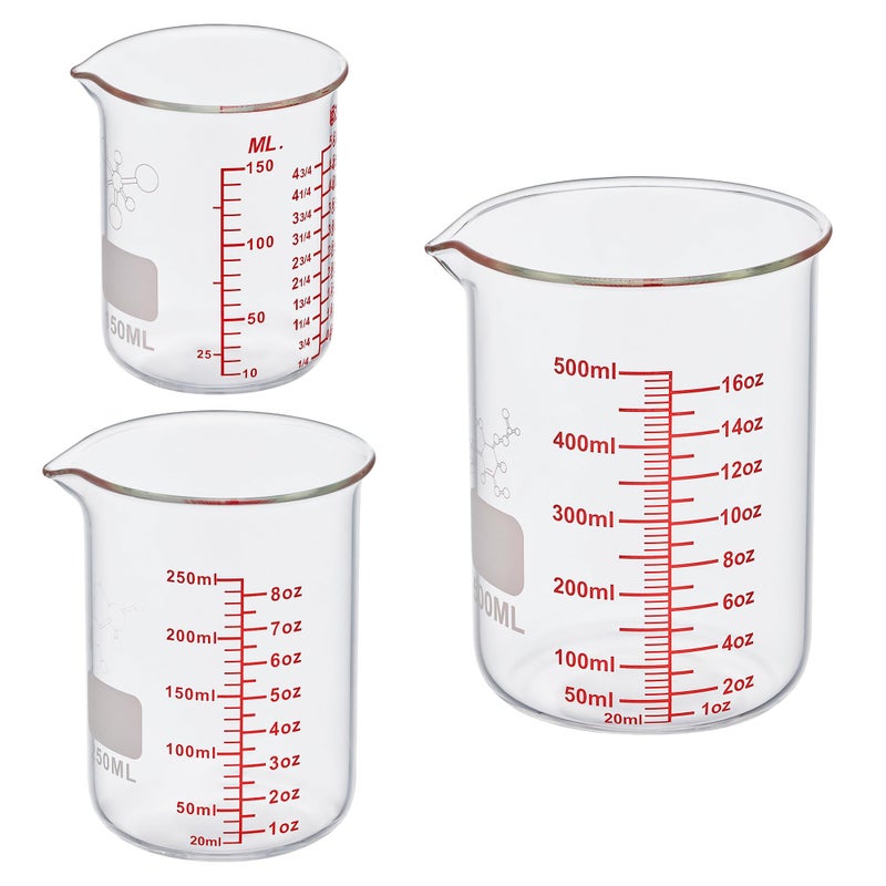 Ackers BORO3.3 3 Piece High Borosilicate Glasss Liquid Measuring Cups, Includes 150ml(5OZ),250ml(8OZ),and 500ml(16OZ), Dishwasher, Freezer, Microwave, and Preheated Oven Safe, Essential Kitchen Tools - Image 1