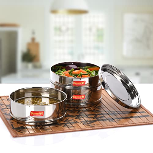Sumeet Stainless Steel Stackable Container with Lid | Deep & Flat | Suitable for 6.5 Ltr Inner & Outer Lid Cooker | Ideal for Food Storage & Organization - Image 2